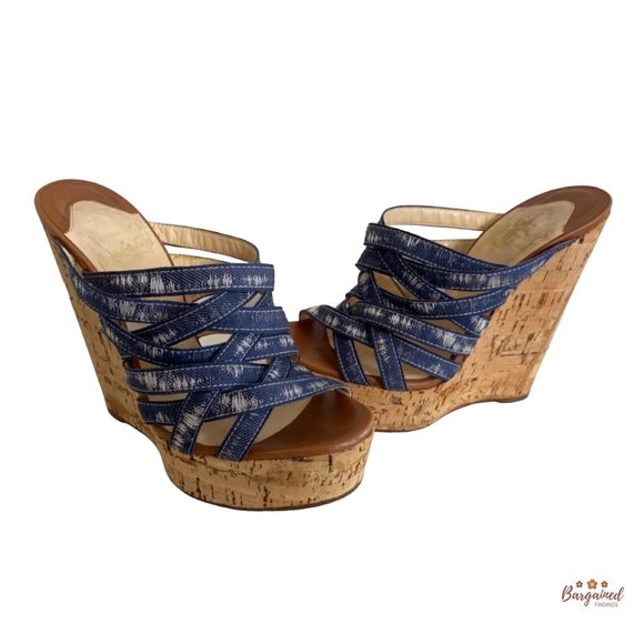 Authentic Christian Louboutin Denim Corniche Ribbon Sand Wedges Sandals 36/6 - Picture 1 of 13